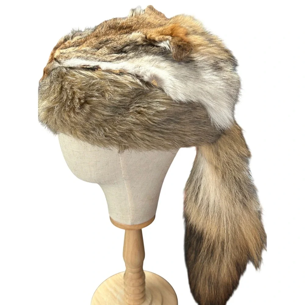 NEW Wyl E Coyote Youth Large Brown Faux Fur Face Cap Hat Tail Handmade USA